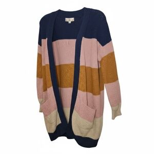 PINK ROSE Womens Blue Pink Knit Long Sleeve Open‎ Cardigan Sweater Small Y2K
